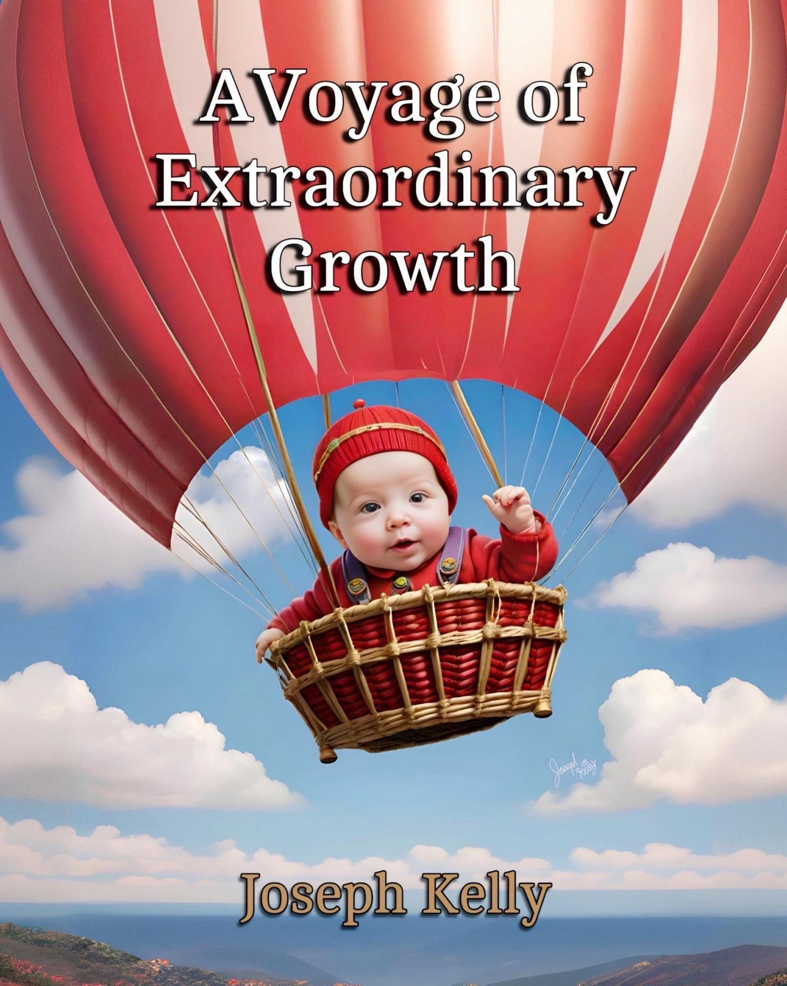 A baby in a red hot air balloon 